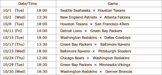 NFL on-air schedule for October