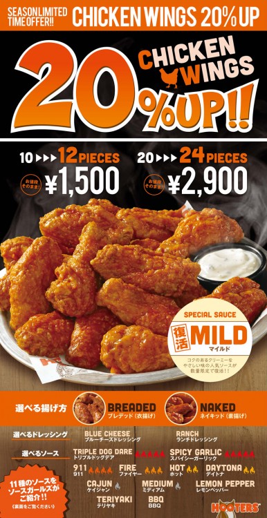 Get 20% of extra Chicken Wing for FREE! “MILD” sauce is back on popular demand